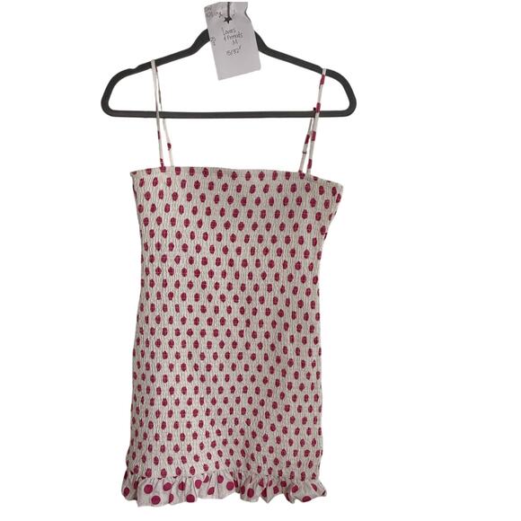 Lovers + Friends Burson Dress Women's Medium Smocked Hot Pink Polkadots Ruffle - Picture 6 of 6